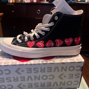 Converse Black High-Tops with Red Heart Accents